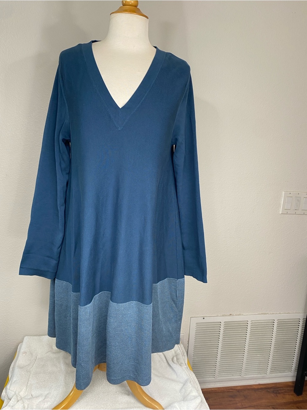 COS Womens Blue Gray Metallic Detail Ribbed Cotton Knit Dress Size XS Laggenlook